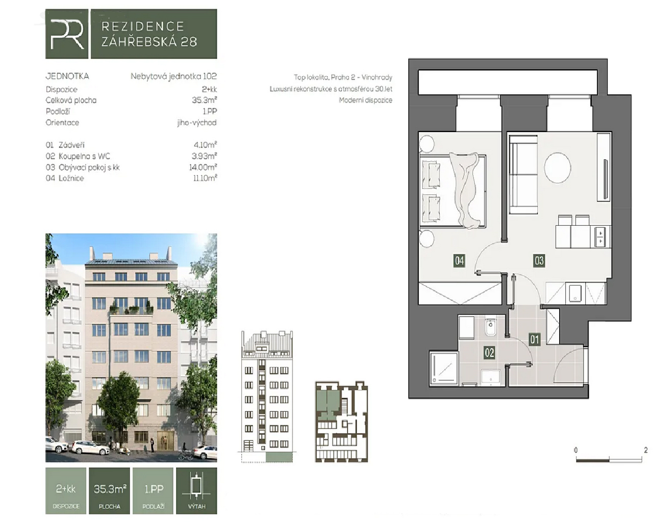 Квартира 2+КК  (35 м2) в Праге 2 (Винограды) на ул.Загржебска